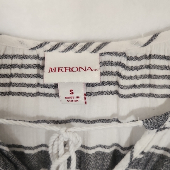 Merona White & Gray Tie Front 3/4 Sleeve Blouse Size Small - Picture 5 of 9